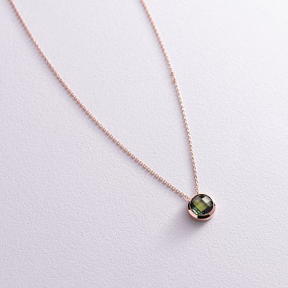 Золоте кольє з зеленим фіанітом кол02026
