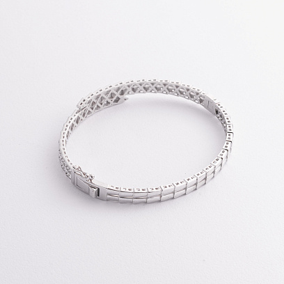 Жесткий браслет "Змея" в белом золоте (фианиты) б05630 №5