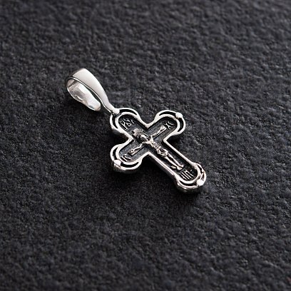 Срібний хрест "Розп'яття. Спаси і збережи" з чорнінням 132705 №3