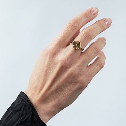 Каблучка "Конюшина" в жовтому золоті к08067 №4