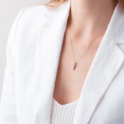 Золоте кольє з хрестиком (чорні і білі фіаніти) кол00816 №4