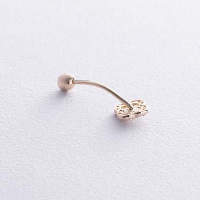 Золотий пірсинг у пупок "Конюшина" з фіанітами пир00261 №3