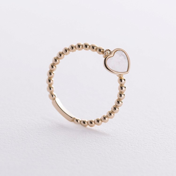 Кулькова золота каблучка "Сердечко" з перламутром к07950 від ювелірного магазину Онікс - 7