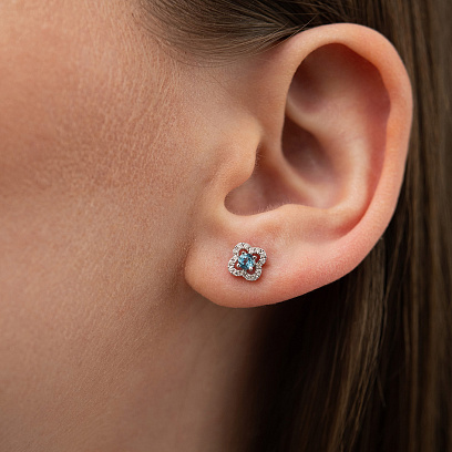 Золотые серьги - пусеты "Клевер" (бриллианты, топазы) сб0630ca №6