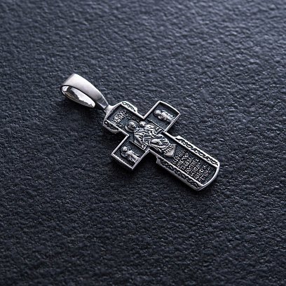 Срібний православний хрестик "Розп'яття Христове. Деісус. Ікона Божої Матері "Всецариця". Вмч. Пантелеймон" 133098 №3