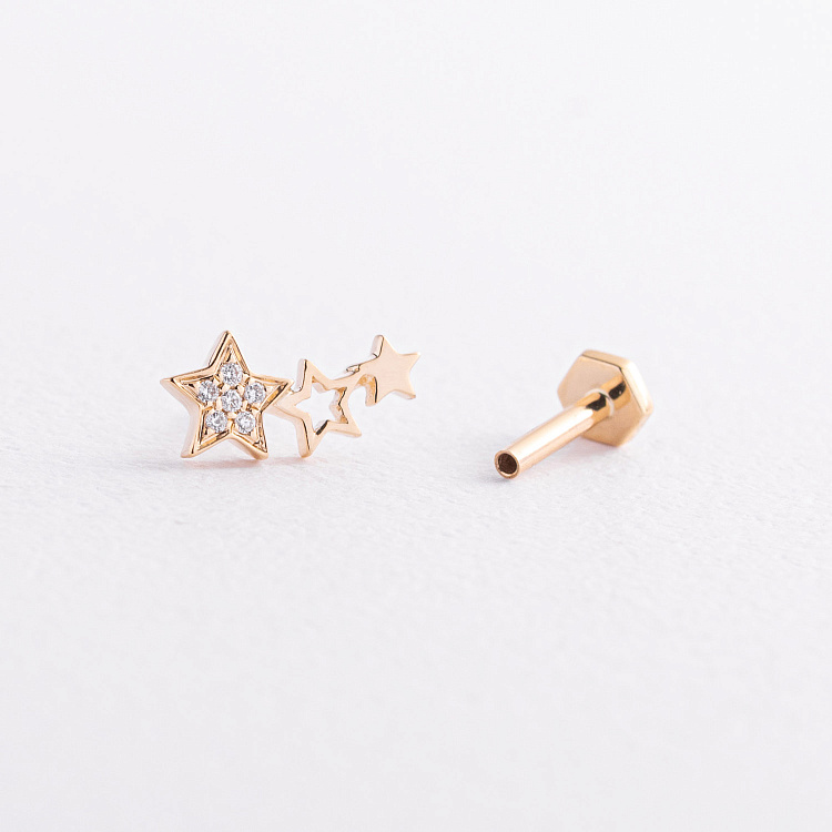 Одиночна золота сережка для хелікса "Зірочки" (діаманти) сб0684ca від ювелірного магазину Онікс - 1
