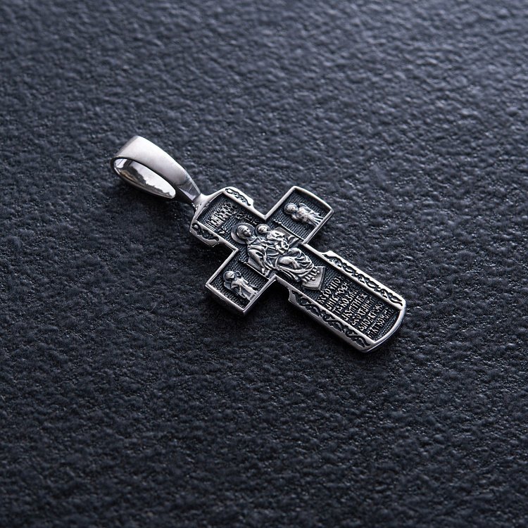 Срібний православний хрестик "Розп'яття Христове. Деісус. Ікона Божої Матері "Всецариця". Вмч. Пантелеймон" 133098 від ювелірного магазину Онікс - 2