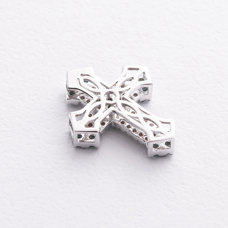 Хрестик у білому золоті (діаманти, смарагди) пб0390ca від ювелірного магазину Онікс - 1