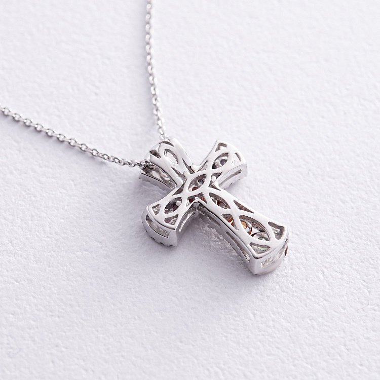 Золоте кольє з хрестиком (різнокольорові сапфіри та діаманти) колб0100mi від ювелірного магазину Онікс - 4