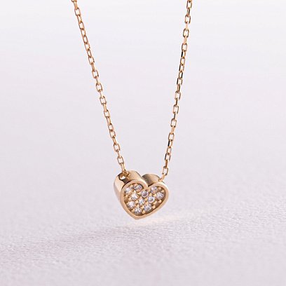 Колье "Сердечко" с фианитами (желтое золото) кол02317 №3