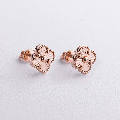 Сережки - пусети "Конюшина" в червоному золоті с08883 №2