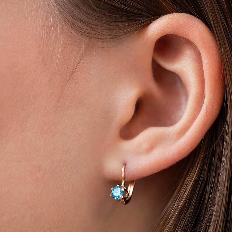 Детские золотые серьги с голубыми фианитами с03467 от ювелирного магазина Оникс - 3