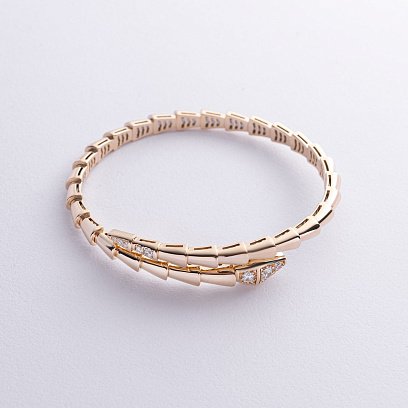 Жесткий браслет "Змея" в желтом золоте (фианиты) б05401 №3