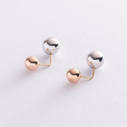 Серьги "Шарики" в красном и белом золоте с04474 №3
