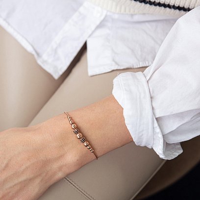 Золотой браслет "Шарики" (черные фианиты) б04944 №6