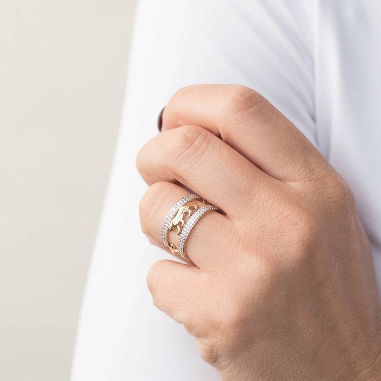 Золота каблучка з тиграми (фіаніти) к05617 від ювелірного магазину Онікс - 2