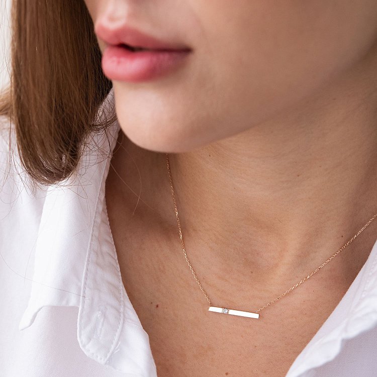 Золотое колье с фианитом кол01906 от ювелирного магазина Оникс - 2