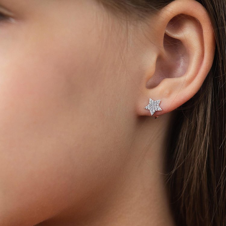 Золоті сережки - пусети "Зірочки" з фіанітами с05353 від ювелірного магазину Онікс - 2