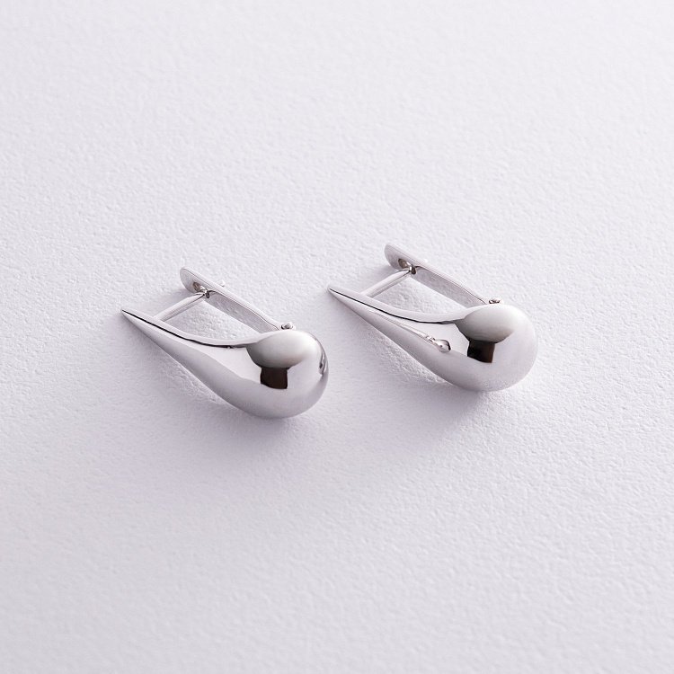 Серьги "Маленькие капельки" в белом золоте (2.6 см) с08228 от ювелирного магазина Оникс - 4
