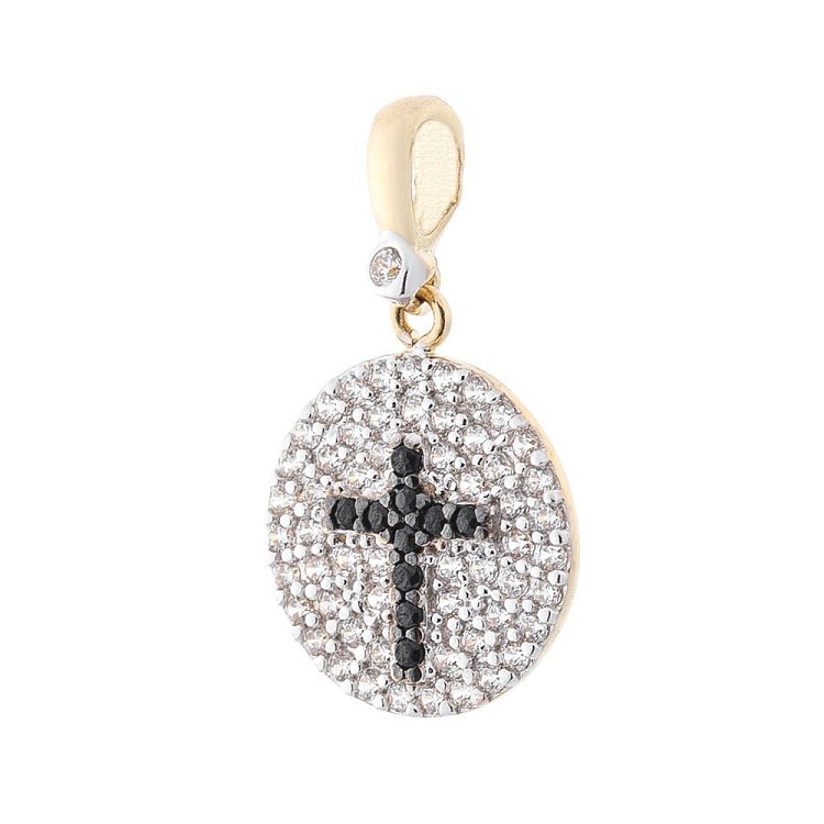 Золотая подвеска "Крестик с фианитами" п02930 от ювелирного магазина Оникс