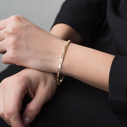 Жорсткий золотий браслет "Римські цифри" з фіанітами б03895 №2