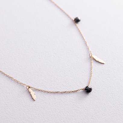 Колье "Перышки" в желтом золоте (фианиты) кол02032 №4