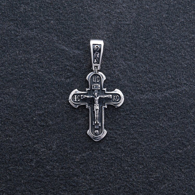 Православний срібний хрест "Розп'яття. Спаси і Збережи" 133092 від ювелірного магазину Онікс - 2