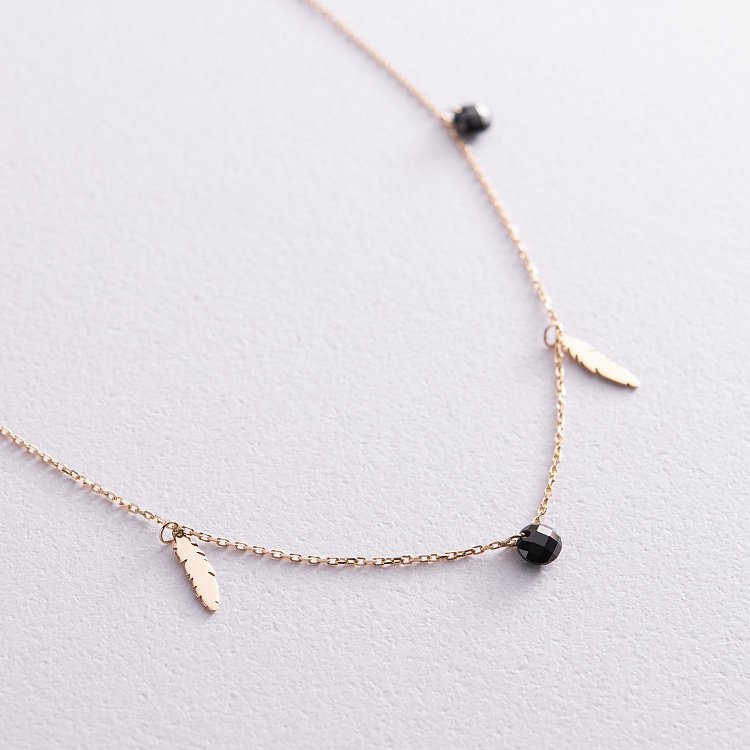 Колье "Перышки" в желтом золоте (фианиты) кол02032 от ювелирного магазина Оникс - 3