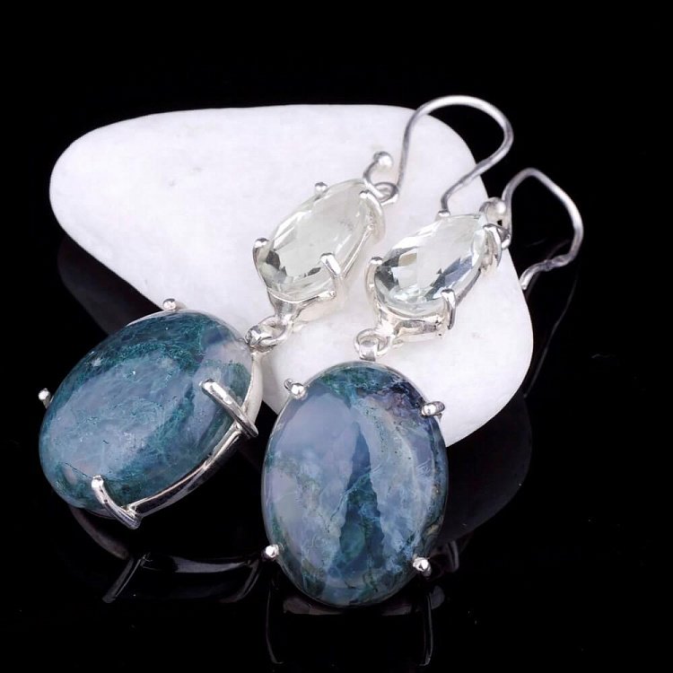 Сережки (агат, кварц) 121326 від ювелірного магазину Онікс