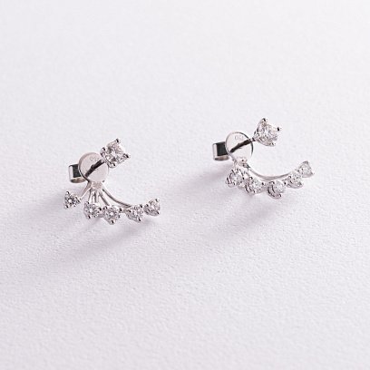 Золотые серьги - джекеты с бриллиантами сб0362nl №4