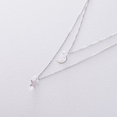 Двойное золотое колье "Луна и звезда" с фианитами кол01536