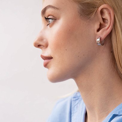 Серьги - кольца "Love" в белом золоте с04671 №2