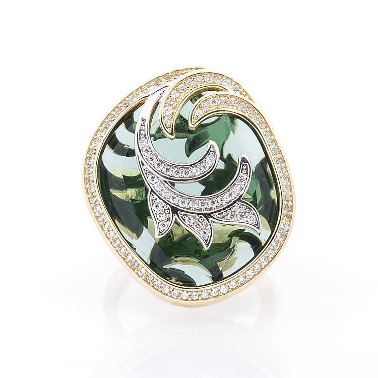 Золота каблучка з фіанітами к05851 від ювелірного магазину Онікс - 2