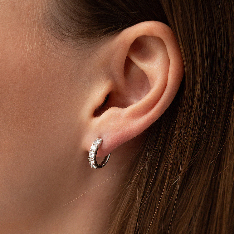 Серьги - кольца "Tracy" с фианитами (белое золото) с09188 от ювелирного магазина Оникс - 3