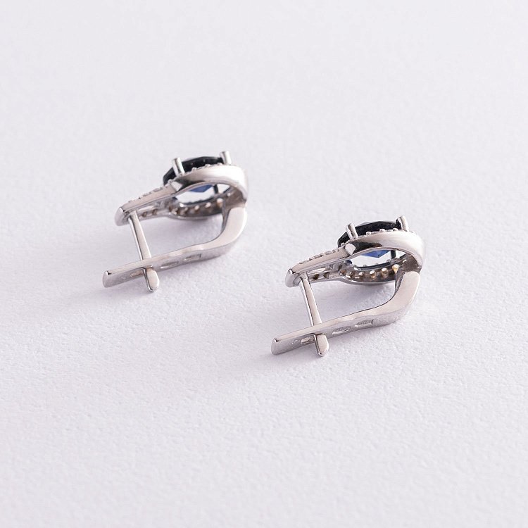 Серебряные серьги с сапфирами и фианитами 2935/9р-HSPH от ювелирного магазина Оникс - 3