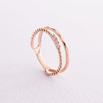 Подвійна каблучка "Міріам" з фіанітами (червоне золото) к07102