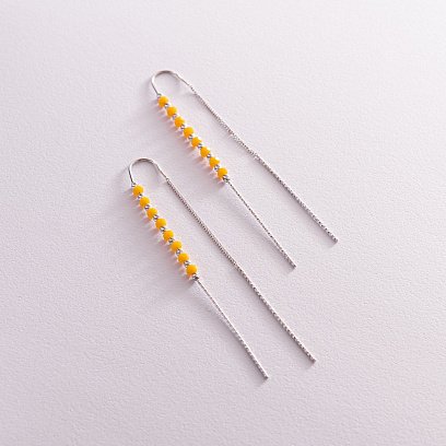 Срібні сережки - протяжки з жовтими каменями 123078