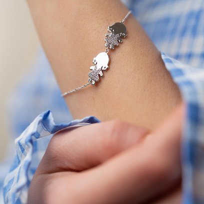 Золотой браслет "Две девочки" с фианитами б04111 №3