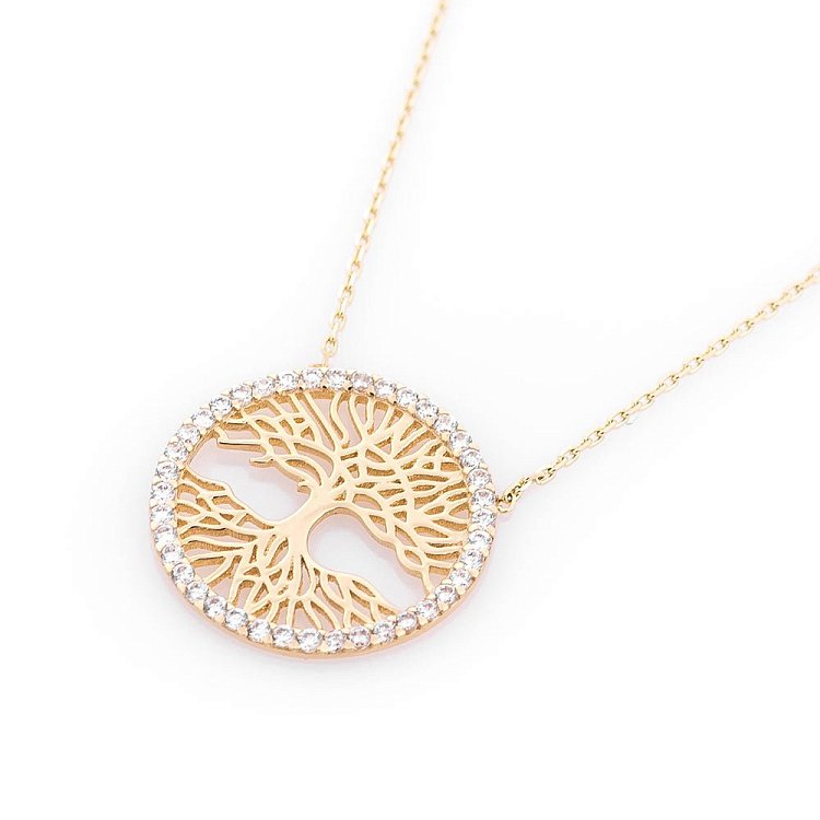 Золотое колье "Древо жизни" с фианитами кол01122 от ювелирного магазина Оникс
