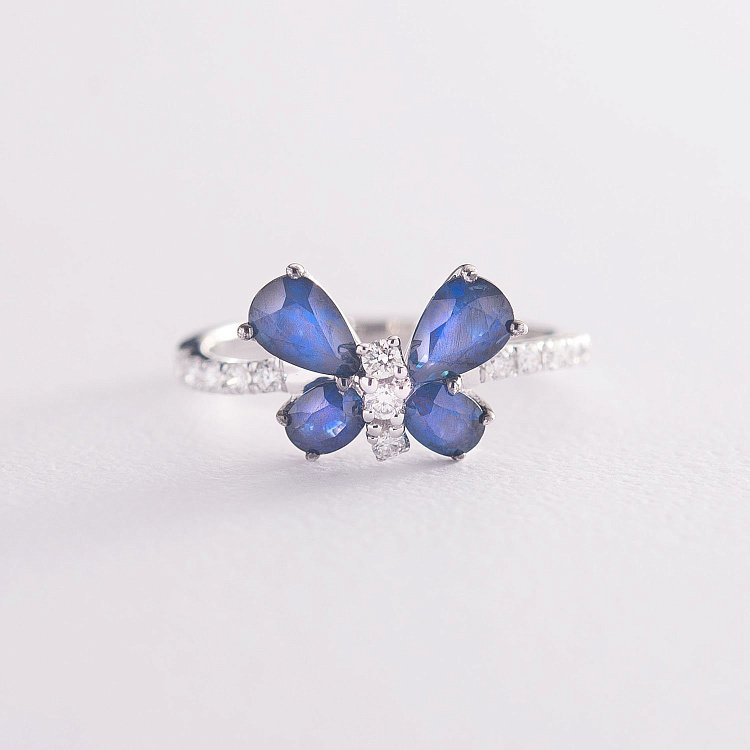 Золотое кольцо "Бабочка" (сапфир, бриллиант) кб0249sth от ювелирного магазина Оникс