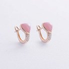 Золотые серьги "Сердечки" (розовый опал, бриллианты) сб0526sc от ювелирного магазина Оникс