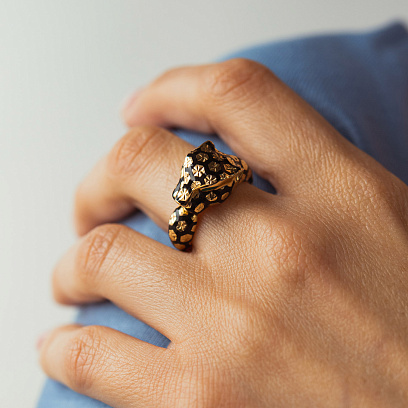 Золотое кольцо "Пантера" (эмаль, фианиты) к07012 №2