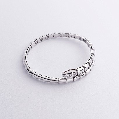 Жесткий браслет "Змея" в белом золоте (фианиты) б05433 №3