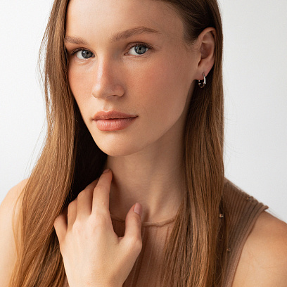 Сережки - кільця "Bamboo" у білому золоті с09110 №4