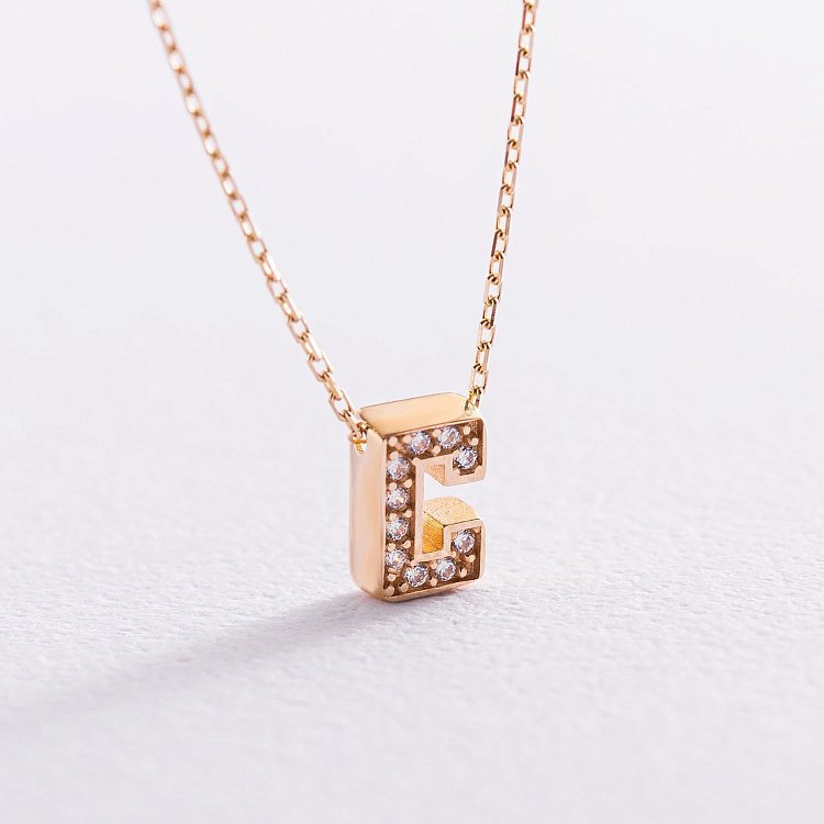 Кольє з буквою "С" в жовтому золоті (фіаніти) кол01165С від ювелірного магазину Онікс