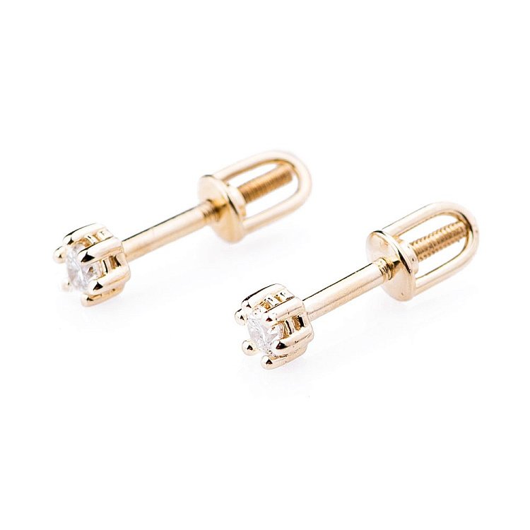 Золотые серьги-гвоздики с бриллиантами е0288ж от ювелирного магазина Оникс
