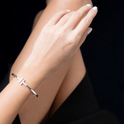 Жесткий браслет в белом золоте (фианиты) б02318 №2