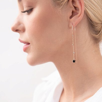 Золоті сережки - протяжки "Зірочки" (емаль) с07350 №2