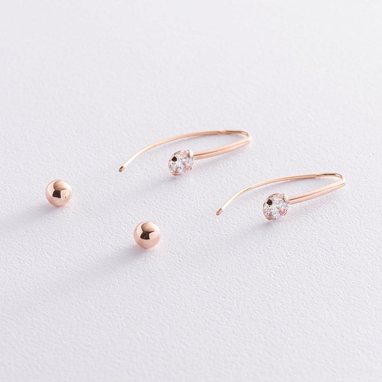 Золоті сережки "Натхнення" з фіанітами с06190 від ювелірного магазину Онікс - 3