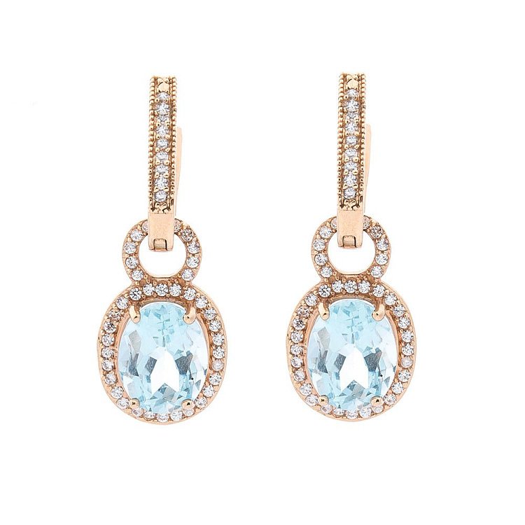 Золоті сережки з блакитним топазом і фіанітами с01371 від ювелірного магазину Онікс